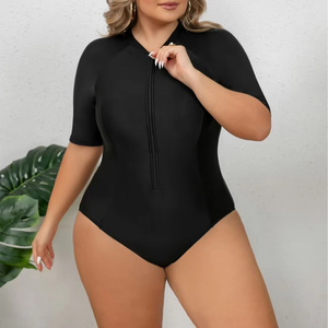 Maillot de bain sport une pièce sexy grande taille couleur unie avec fermeture éclair pour femme, combinaison de surf moulante à manches courtes, tenue de plage OEM - Product Image 6