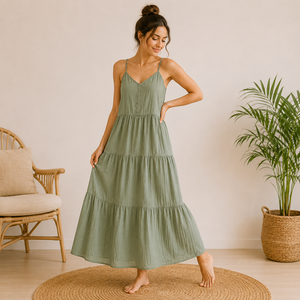 Ensemble de pyjama et de vêtements d'intérieur pour femmes en gaze de coton tissée, respirant - Product Image 1