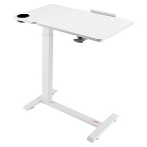 Bianco portatile Overbed tavolo 4 ruote nascoste Flip Desktop angolo di altezza regolabile rotolamento computer portatile scrivania portabicchieri per l'home Office - Product Image 1