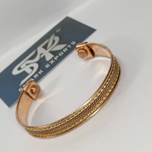 Elegant Metal Craft Slim Magnetic Copper Cuff <b>Bangle</b> <b>Engraved</b> Plain Design Adjustable Open Bracelet Handmade Lightweight - Product Image 4