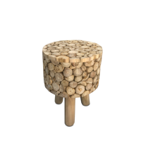 Tabouret en bois de teck massif fait main en gros et table d'appoint ronde en bois rustique moderne avec pieds, mobilier de maison