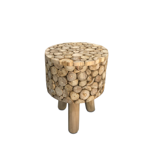 Tabouret en bois de teck massif fait main en gros et table d'appoint ronde en bois rustique moderne avec pieds, meubles naturels - Product Image 4