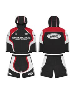 Multi Color Sport Division Windbreaker Jacket Shorts Set | Oversized <b>Zip</b> <b>Hooded</b> Matching Set OEM Private Label Manufacturer - Product Image 3