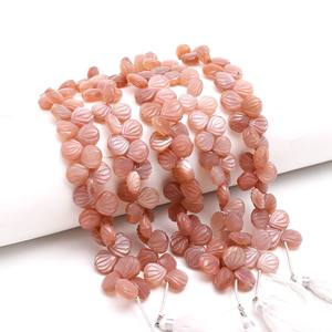 Cuentas de piedra lunar de melocotón natural talladas a mano, cuentas de piedras preciosas talladas a mano, cuentas de piedra lunar con perforación lateral para joyería - Product Image 2