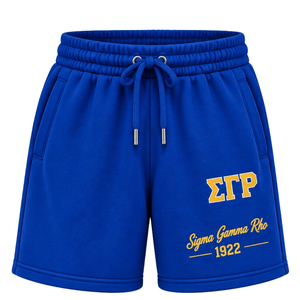 Shorts de survêtement bleu roi pour femmes Sigma Gamma Rho SGR 1922 avec broderie graphique et cordon de serrage, style athlétique décontracté, vêtements de sport et de loisirs, mode - Product Image 1