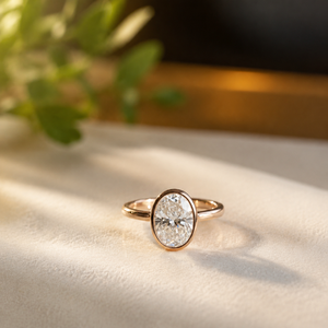 Bague de fiançailles en or jaune plaqué 10K avec diamant taille ovale serti clos, bague de mariage solitaire, bijoux de luxe en moissanite pour elle - Product Image 4