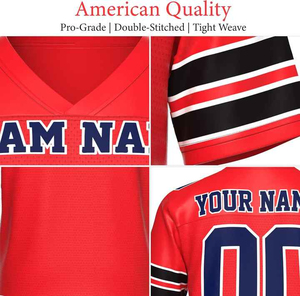 Top Trendy American Football Jersey Men's V-Neck Short Sleeve Red Team Name Custom Sublimated Print Moisture Wicking Polyester - Product Image 3