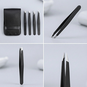 Juego de Pinzas para Cejas Modernas con Punta Puntiaguda de Acero Inoxidable, Kit de Herramientas de Maquillaje y Cuidado Personal Duradero con Estuche de Almacenamiento de Cuero - Product Image 3