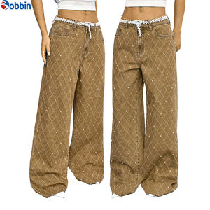 Jeans de Mezclilla Personalizados para Mujer, Corte Recto, Casuales, Otoño/Primavera, Decorados con Perlas Tejidas, Cintura Baja, Lavables, Lavado Arena, Corte Regular - Product Image 2