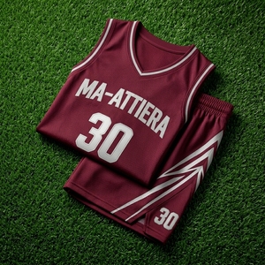 Ensemble de shorts de basket-ball personnalisés bordeaux et blanc, uniforme d'équipe, fabricant de vêtements de sport en gros - Product Image 6