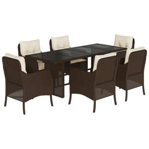 Conjunto de comedor de jardín de 6 plazas en ratán sintético marrón - Product Image 2