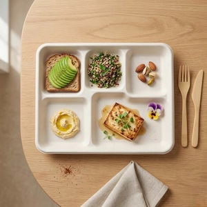 Assiettes repas 5 compartiments très vendues, compatibles micro-ondes, écologiques, pour la restauration et les plats à emporter, idéales pour les collations et les repas. - Product Image 1