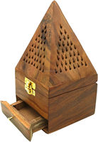 Massiver Akazienholz Religiöser Räucherstäbchenhalter Ascheauffangbehälter Erdbeerduft 10x10x18cm Handgefertigt Indische Heimdekoration Geschenk