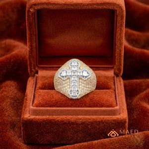 Mens Gold Tone Moissanite <b>Cross</b> <b>Ring</b> Hip Hop Engagement Gift Jewelry for Men Modern Wear - Product Image 3