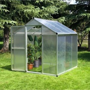 Serra in Policarbonato 6 L X 6 W con Tetto Ventilato, Serra Invernale per Hobby, Serra da Giardino con Grondaia per la Ventilazione - Product Image 1