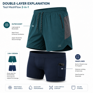 Pantalones Cortos Deportivos Personalizados con Logotipo Bordado, Compresión Interna, Exterior de Nailon y Spandex, Forro de Malla, Bolsillo Lateral Elástico para Correr - Product Image 4