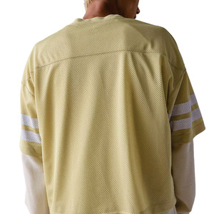 Maillot de football américain beige oversize en maille pour femme, col en V, unisexe, streetwear, personnalisable avec logo, vêtements de sport tendance, vente en gros - Product Image 6