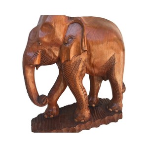 Handcrafted Traditional Teak Wood Carved <b>Elephant</b> Pedestal Round Side <b>Table</b>-Tabletop Installation Wholesale - Product Image 2