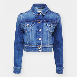 Women's Casual Cropped Denim <b>Jacket</b> 100% Cotton Solid <b>Pattern</b> Button Closure Washed Short Length Denim <b>Jacket</b> - Product Image 4