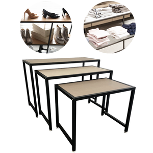 Mesas de exhibición modernas de madera negra con 3 niveles para sombreros, zapatos, pantalones y ropa para tiendas minoristas. - Product Image 1