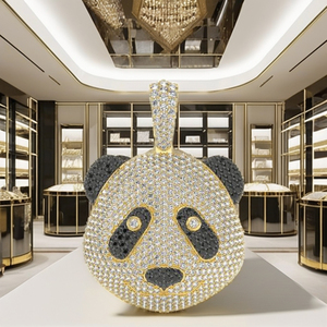 จี้เงินแท้ 925 ชุบทอง ประดับเพชรเลี้ยงในห้องปฏิบัติการ สไตล์ฮิปฮอป รูปหน้าแพนด้า ของขวัญสำหรับทุกเพศ/ผู้หญิง/ผู้ชาย/เด็ก - Product Image 6