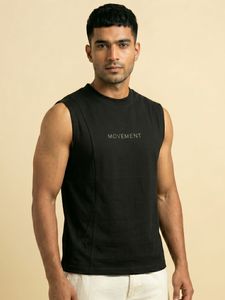 Débardeur noir pour homme, col rond, sans manches, motif graphique, coupe décontractée athlétique, doux et confortable, streetwear quotidien - Product Image 2