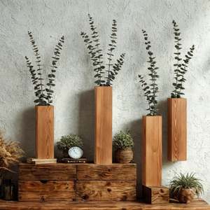 Jarrón de Pared de Madera Maciza Tallada a Mano, Estilo Moderno, Acabado Natural, para Flores Secas y Plantas Verdes, Uso en Escritorio, Diseño Wabi Sabi - Product Image 3