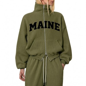 Ensemble de survêtement confortable en coton pour femme : veste à capuche et pantalon de jogging fuselé, ensemble de survêtement de luxe en molleton de coton pour femme avec fermeture éclair intégrale - Product Image 1