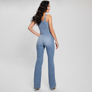 2024 FLY HUMBLE SPORTSWEAR <b>Women's</b> Summer Formal One-Piece <b>Romper</b> No Sleeve Square Neck Compression Stretchy Lightweight Denim - Product Image 2