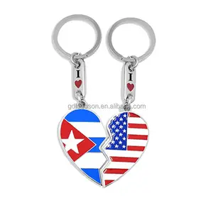 Custom Dual Country Flags Keyring Split Broken Heart Cuba USA Jamaica Flag Keychain Couple Half Heart Keychain