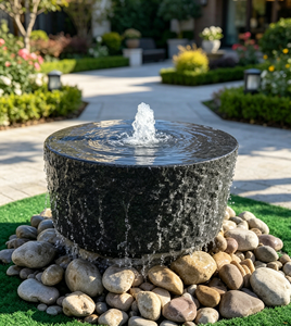 Fontaine en bassalte naturel taillé brut - Diamètre 115 cm - Grande fontaine extérieure au design moderne - Bassin d'eau en pierre volcanique massif - Product Image 3