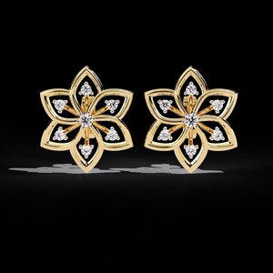 <b>Rose</b> <b>Gold</b> 14K Solid <b>Gold</b> Lab Grown Diamond Flower <b>Stud</b> <b>Earrings</b> Unisex Luxury Everyday Wear Round Brilliant Cut <b>Gold</b> Plated - Product Image 3