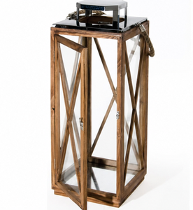Rustic Farmhouse Wooden <b>Candle</b> <b>Lantern</b> with Criss-cross Glass Panes <b>Large</b> Hurricane <b>Lantern</b> for Indoor Outdoor Home Decor - Product Image 3