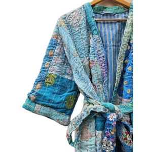 Kimono Khambhadiya acolchado de retazos hecho a mano para dama de honor, ropa de dormir para mujer, estilo bohemio, 100%, seda, Verano - Product Image 2