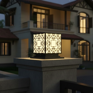 Lampadaire LED géométrique moderne de 12 pouces, lampe à pilier en acier noir étanche pour villa, éclairage extérieur chaleureux 220V - Product Image 6