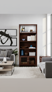 Modern <b>Solid</b> <b>Wood</b> Adjustable <b>Bookcase</b> 1 Year Warranty Glass Door Vietnam Wooden Hot Selling P.D.T Brand Kona Coffee-Colored - Product Image 2