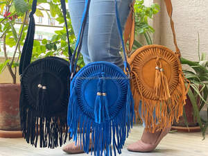 New Fashion Round Suede Leather Fringe Shoulder Bag Wholesale Bohemian Women Crossbody Bag Cowgirl Style Circle Bag Gift <b>for</b> Her - Product Image 6