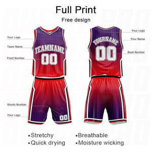 Tenues de basket-ball personnalisées en dégradé violet-rouge, grandes tailles, respirantes, avec nom et numéro d'équipe personnalisés - Product Image 4