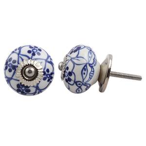 Poignées de meuble en céramique bleues à motif floral faites à la main pour armoires, tiroirs, placards de chambre et de cuisine, quincaillerie de mobilier en gros - Product Image 1