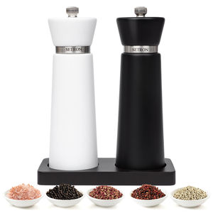 Hot Sale Eco-Friendly 8 Inch Acacia Wood Manual Spice Herb <b>Grinder</b> Set Adjustable Silver Stainless Steel Ring Salt <b>Pepper</b> Mill - Product Image 4