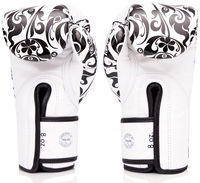 Gants de boxe Fairtex blancs et noirs à motif floral, en cuir, fermeture auto-agrippante, respirants, équipement d'entraînement pour adultes, emballage personnalisé, unisexe