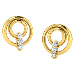 Boucles d'oreilles clous cercle concentrique en or 10 carats, diamant de laboratoire VVS1, bijoux minimalistes, vente en gros, fabricant sur mesure - Product Image 1