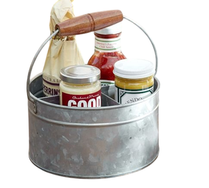 Organisateur de couverts en métal galvanisé avec poignée en bois, support à couverts pour comptoir de cuisine, buffet, barbecue et fournitures de fête - Product Image 1
