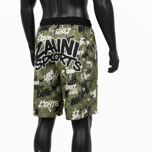 Shorts de malla transpirable para hombre, 150 GSM, poliéster, verde oliva, negro, blanco, estampado de grafiti, sublimación, logotipo personalizado, shorts de malla para hombre - Product Image 5