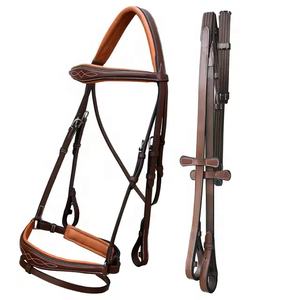 Bride de cheval rembourrée en cuir souple contrasté cousue fantaisie avec quincaillerie en acier inoxydable pour l'équitation - Product Image 1