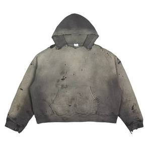 Custom Streetwear Embroidery Heavy Weight Sun Faded <b>Zip</b> up Acid Wash Sweatshirt Rhinestone Boxy <b>Cropped</b> Distress <b>Hoodies</b> for Men - Product Image 1