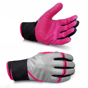 Pink Grey Leather & Black Accent Batting Gloves <b>Hook</b> And Loop Closure Unisex Adult Training Durable - Product Image 5