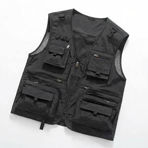 Black Multi Pocket Tactical <b>Utility</b> <b>Vest</b> | Zip Up Mesh Back Work <b>Vest</b>| Heavy Duty Sleeveless <b>Vest</b>| Custom OEM Manufacturer - Product Image 1