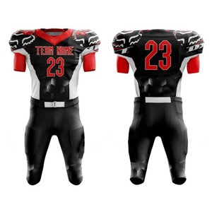 Maillot de football américain personnalisé avec logo, coupe oversize, style streetwear, empiècements en maille, nom de l'équipe 23, noir, rouge, blanc - Product Image 1