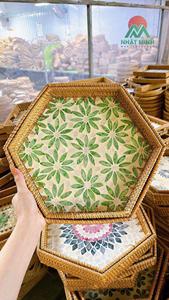 ถาดหกเหลี่ยมฝังเปลือกหอยมุก ถาดเสิร์ฟหวายลายเปลือกหอยฝังประดับ - Product Image 3
